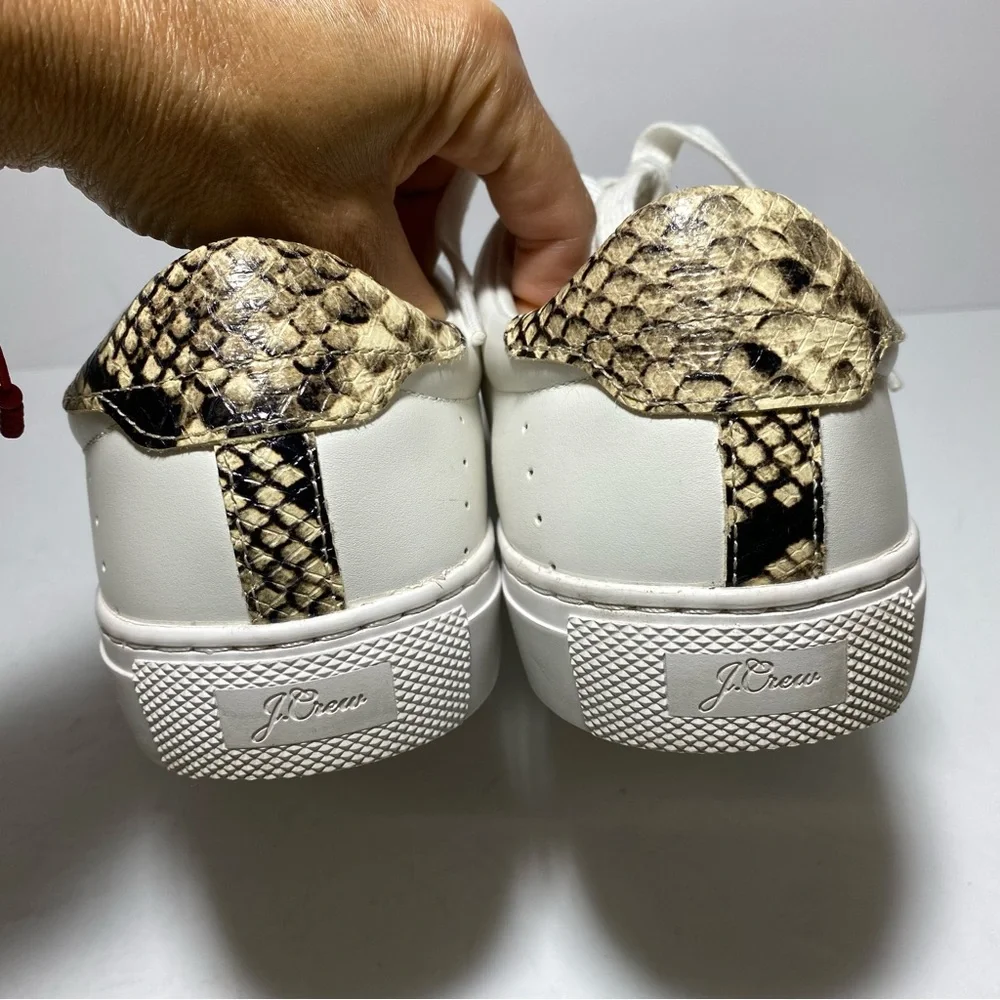 J.Crew Saturday Withe Leather Snake-Print Detail Sneakers Women’s Size 10